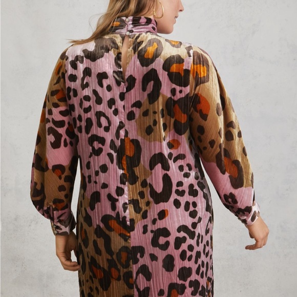 Anthropologie Pink and Brown Leopard Velvet Dress - Picture 6 of 8
